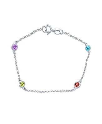 Bling Jewelry Elegant Delicate Multi Color Cubic Zirconia Cz By The Yard Anklet Chain Link Ankle Bracelet .925 Sterling Silver 9 Inch
