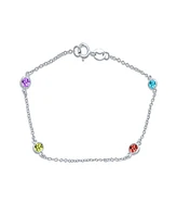 Bling Jewelry Elegant Delicate Multi Color Cubic Zirconia Cz By The Yard Anklet Chain Link Ankle Bracelet .925 Sterling Silver 9 Inch