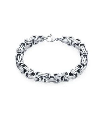 Bling Jewelry Biker Jewelry Two tone Byzantine Chain Mechanic Double Link Bracelet Black Silver Or Gold-Tone Stainless Steel Heavy Flexible