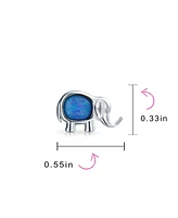 Bling Jewelry Lucky Dainty Created White Blue Opal Zoo Animal Lover Good Luck Elephant Dangle Stud Earrings .925 Sterling Silver Lever Back