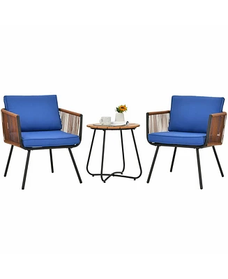 Gymax 3PC Patio Birsto Furniture Set Cushioned Sofa Armrest Coffee Table