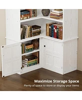 Corner Bookshelf with Doors, 6 Tier Bookcase with Storage