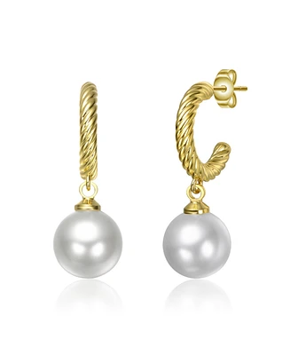 14K Gold Plated with White Pearl Twisted Hoop Earrings