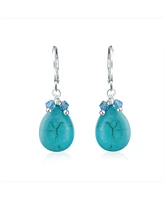 Bling Jewelry Boho Fashion Pear Shape Crystal Bead Accent Blue Turquoise Blue Teardrop Drop Lever Back Earrings Silver Plated