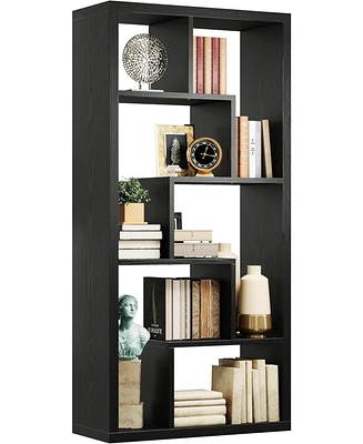 Geometric Bookcase 6-Shelf Industrial Bookshelf Black Etagere Bookcase