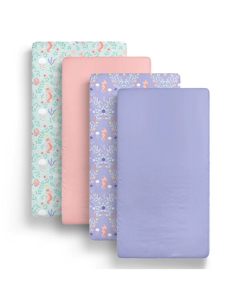 The Peanutshell Ocean Girl Microfiber 4 Pack Crib Sheets