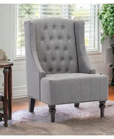 25" Grey And Black Upholstered Wingback Accent Chair