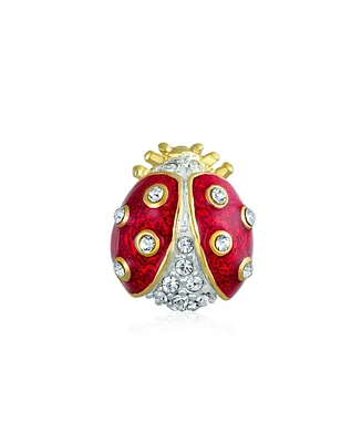 Bling Jewelry Lucky Ladybug Red Gold Plated Enamel Crystal Insect Lapel Push Pin