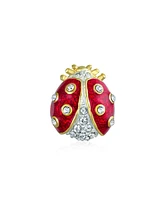 Bling Jewelry Lucky Ladybug Red Gold Plated Enamel Crystal Insect Lapel Push Pin
