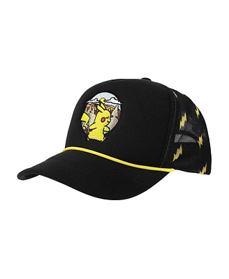 Pokemon Men's Pikachu Thunderbolt Pattern Black Trucker Hat