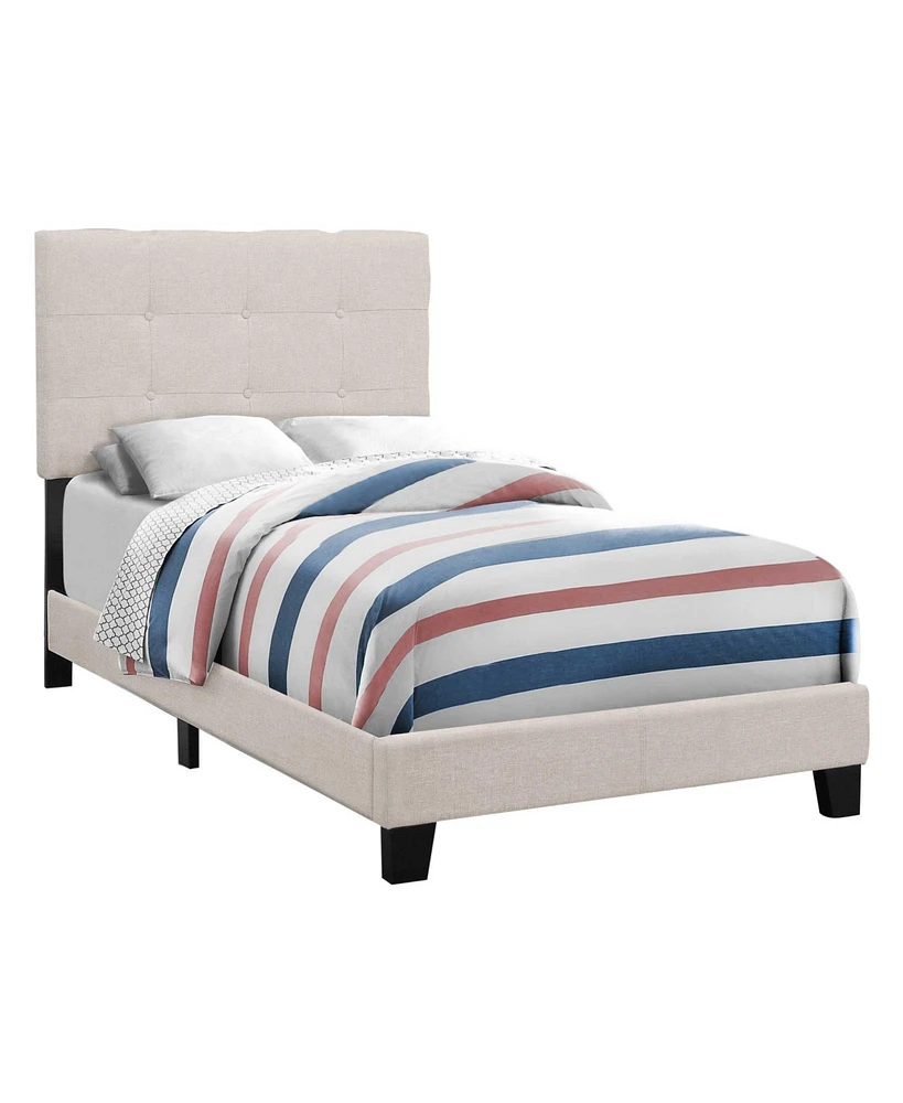 Stylish Tufted Linen Bed Frame with Nailhead Trim for Bedroom Decor