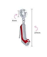 Bling Jewelry Designer Stiletto Pump Red High Heel Dangle Charm Bead European Bracelet
