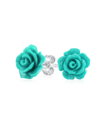 Bling Jewelry Romantic Delicate Pink Blue Yellow Green Black Purple White Red Floral Blooming 3D Carved 10MM Rose Flower Post Stud Earrings Lightweigh