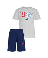 adidas Toddler & Little Boys Graphic T-Shirt Stripe Shorts