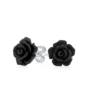 Bling Jewelry Romantic Delicate Pink Blue Yellow Green Black Purple White Red Floral Blooming 3D Carved 10MM Rose Flower Post Stud Earrings Lightweigh