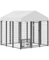 PawHut 5.9' x 5.9' x 6' Outdoor Dog Kennel with Rotating & Adjustable Bowls