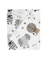 Lambs & Ivy Baby Jungle Safari 100% Cotton White/Gray Elephant/Lion Fitted Crib Sheet
