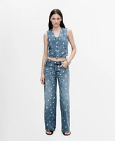 Mango Women's Embroidered Floral Crop Vest