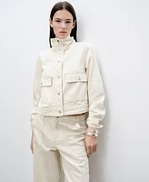 Mango Women's High Neck Pockets Cotton Jacket