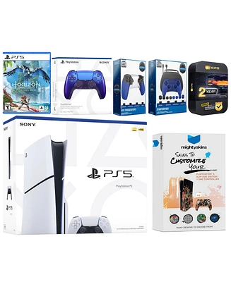 Sony Playstation 5 Slim Disc with Horizon Forbidden West, Extra Volcanic Red Controller, Gamer Kit, Trigger Kit and MightySkins Decal Voucher + 2 Year