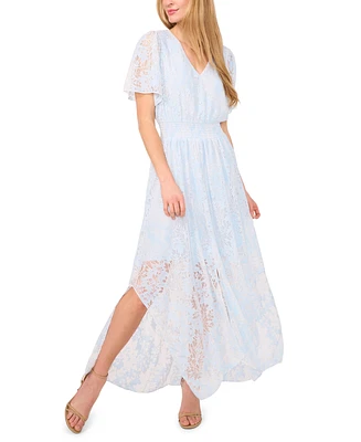 CeCe Women's Lace Flutter-Sleeve V-Neck Smocked-Waist Maxi Dress