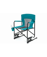 Blue portable folding rocking camping chair with cupholder