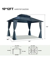 10'x12' Hardtop Gazebo, Steel Roof, Aluminum Frame, Curtains & Netting