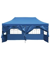 10x20 Pop-Up Canopy, 6 Sidewalls, Uv/Waterproof, Adjustable Height, Roller Bag, Blue