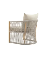 Modern beige curved aluminum lounge chairs, Rope weave, cushioned