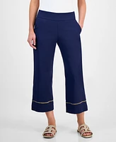 Jm Collection Petite Pull-On Wide-Leg Metallic-Trim Pants, Exclusively at Macy's