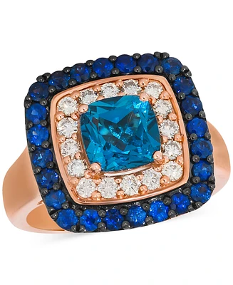 Le Vian Deep Sea Blue Topaz (1-1/2 ct. t.w.), Blueberry Sapphire (7/8 ct. t.w.) & Nude Diamond (3/8 ct. t.w.) Cushion Halo Ring in 14k Rose Gold