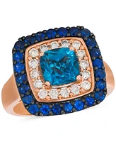 Le Vian Deep Sea Blue Topaz (1-1/2 ct. t.w.), Blueberry Sapphire (7/8 ct. t.w.) & Nude Diamond (3/8 ct. t.w.) Cushion Halo Ring in 14k Rose Gold