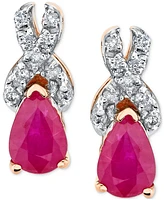Ruby (1 ct. t.w.) & Diamond (1/8 ct. t.w.) Drop Earrings in 14k Rose Gold