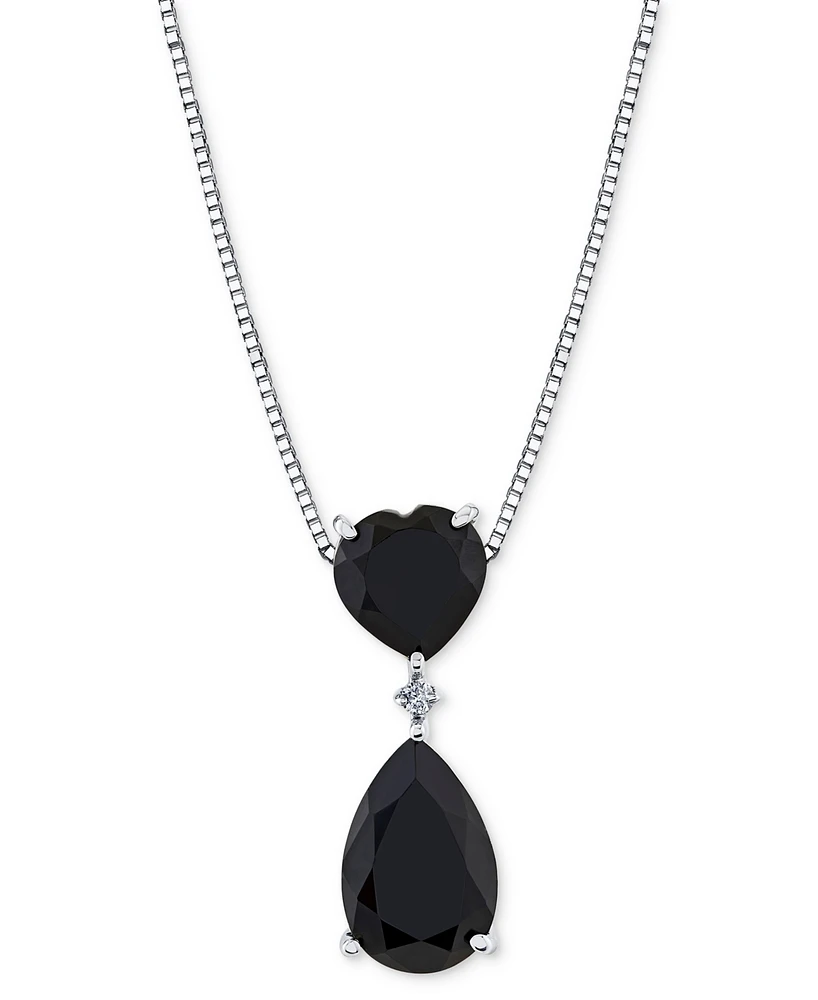 Onyx & Diamond Accent 18" Pendant Necklace in Sterling Silver