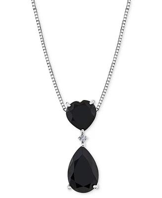 Onyx & Diamond Accent 18" Pendant Necklace in Sterling Silver