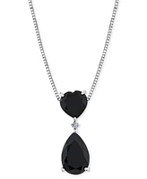 Onyx & Diamond Accent 18" Pendant Necklace in Sterling Silver