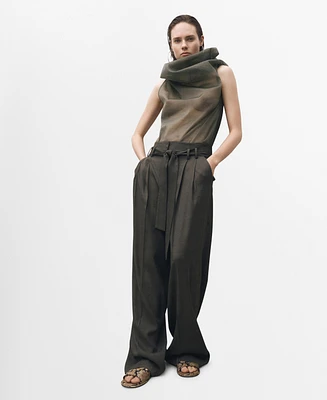 Mango Women's Asymmetrical Neckline Silk Blouse