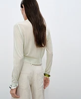 Mango Women's Semi-Transparent Cropped Knitted Cardigan Sweater