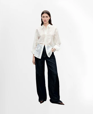 Mango Women's Floral Embroidery Lyocell Shirt