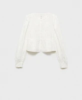 Mango Women's Flower-Embroidered Cotton Blouse