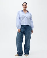 Mango Women's Flower Embroidered Striped Shirt