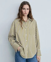 Mango Women's Contrasting Pocket Striped Shirt