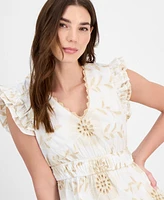 Anne Klein Petite V-Neck Ruffled Sleeveless Sun Dress