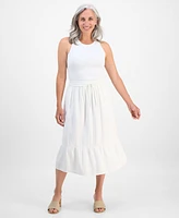 Style & Co Petite Cotton Gauze Tiered Pull-On Midi Skirt