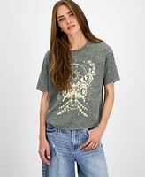 Rebellious One Juniors' Butterfly Mineral Wash Graphic T-Shirt