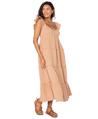 Roxy Juniors' Palmy Days Cotton Smocked-Back Tiered Midi Dress