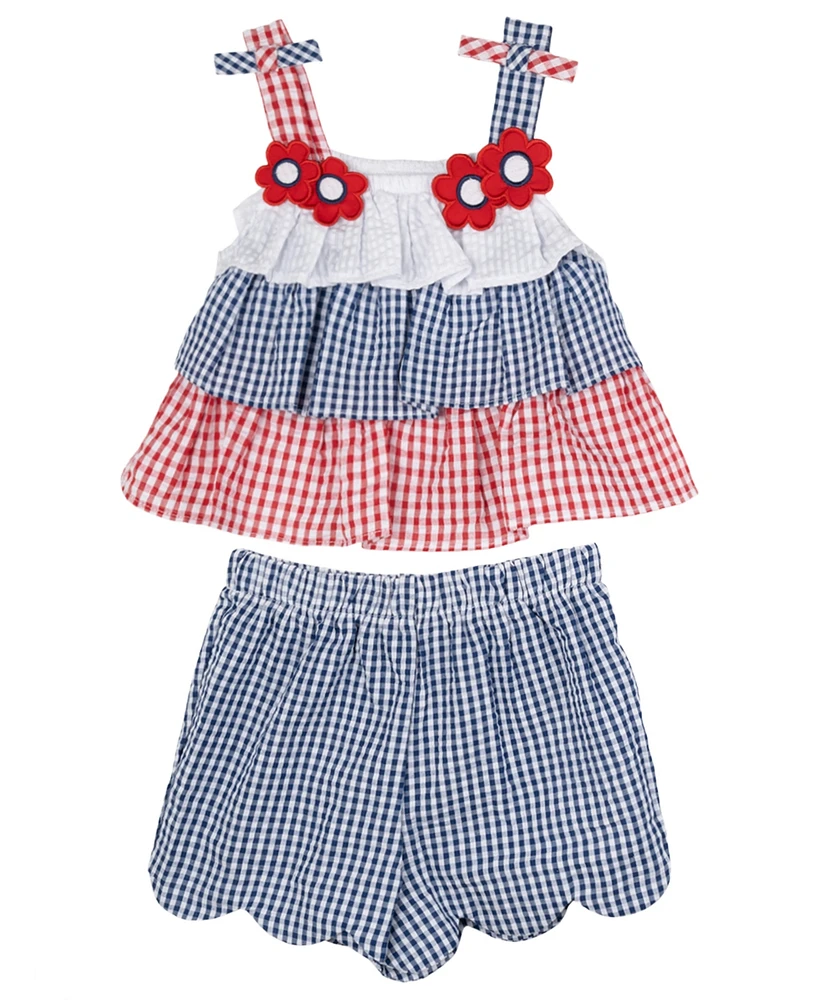 Rare Editions Baby Girls 2-Piece Americana Top and Seersucker Shorts Set