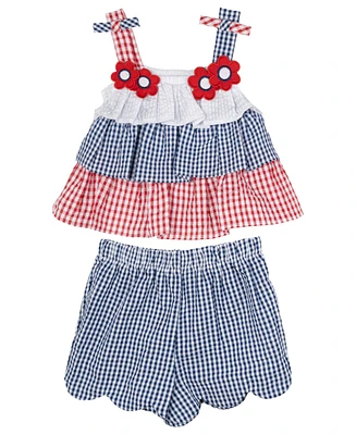 Rare Editions Baby Girls 2-Piece Americana Top and Seersucker Shorts Set