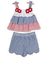 Rare Editions Baby Girls 2-Piece Americana Top and Seersucker Shorts Set