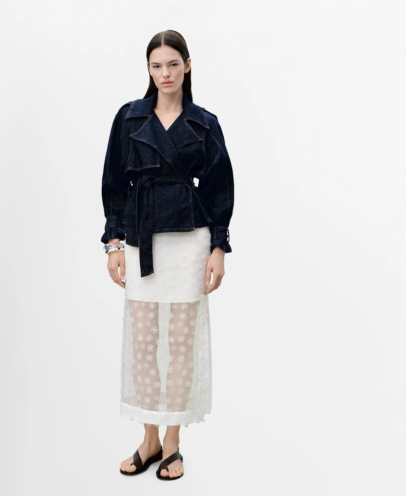 Mango Women's Floral Embroidered Semi-Transparent Skirt